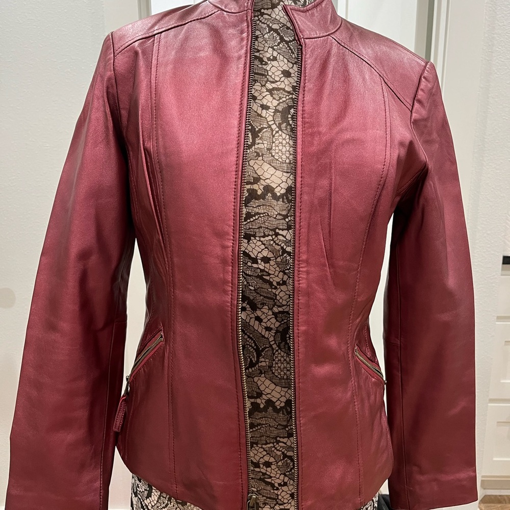 Revue red metallic leather jacket
